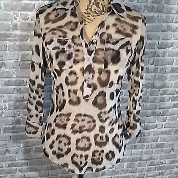 INC International Concepts sheer animal print button up blouse - Picture 8 of 14